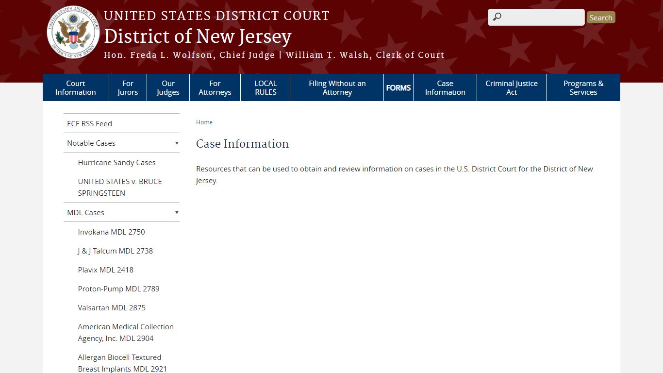 Case Information | District of New Jersey | United States District Court